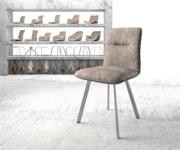 Jídelní židle Vinjo-Flex taupe vintage oválná podnož z nerezové oceli