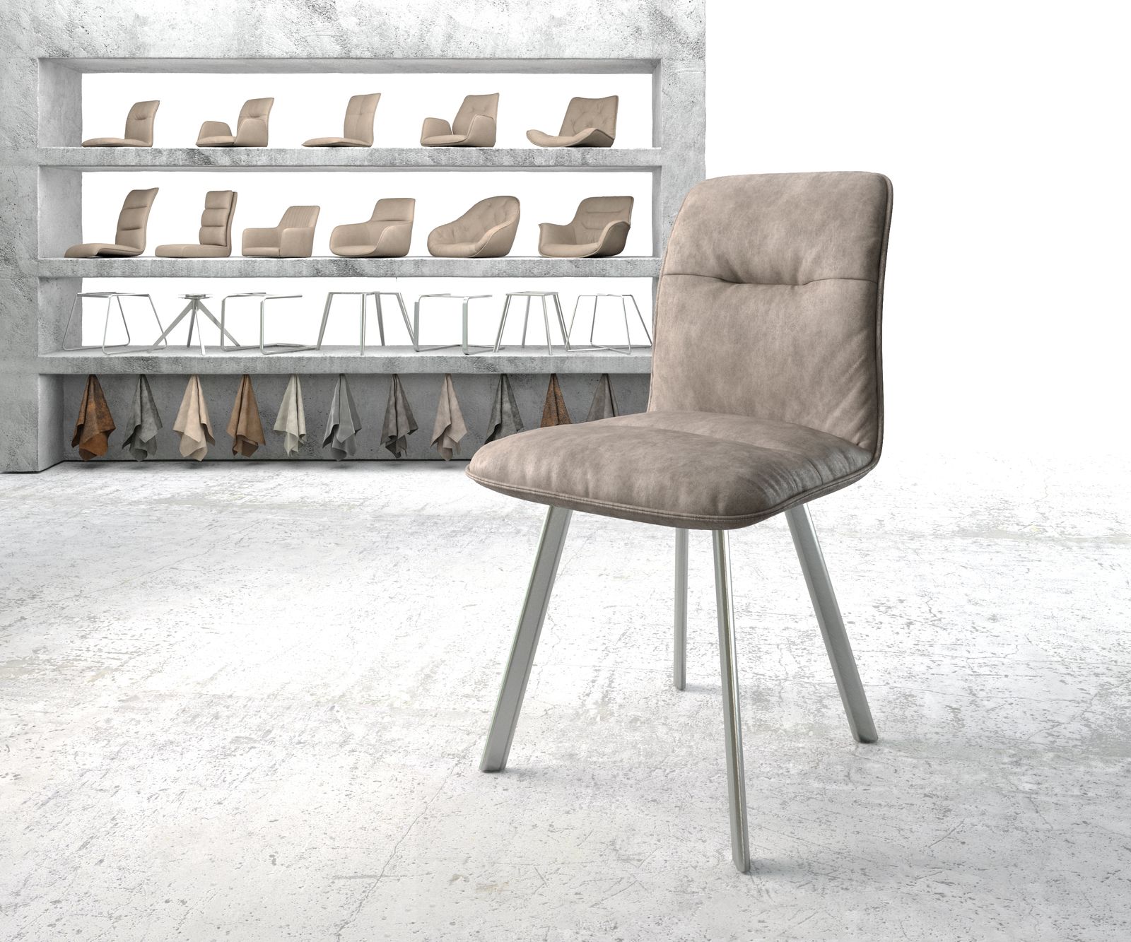 Jídelní židle Vinjo-Flex taupe vintage oválná podnož z nerezové oceli