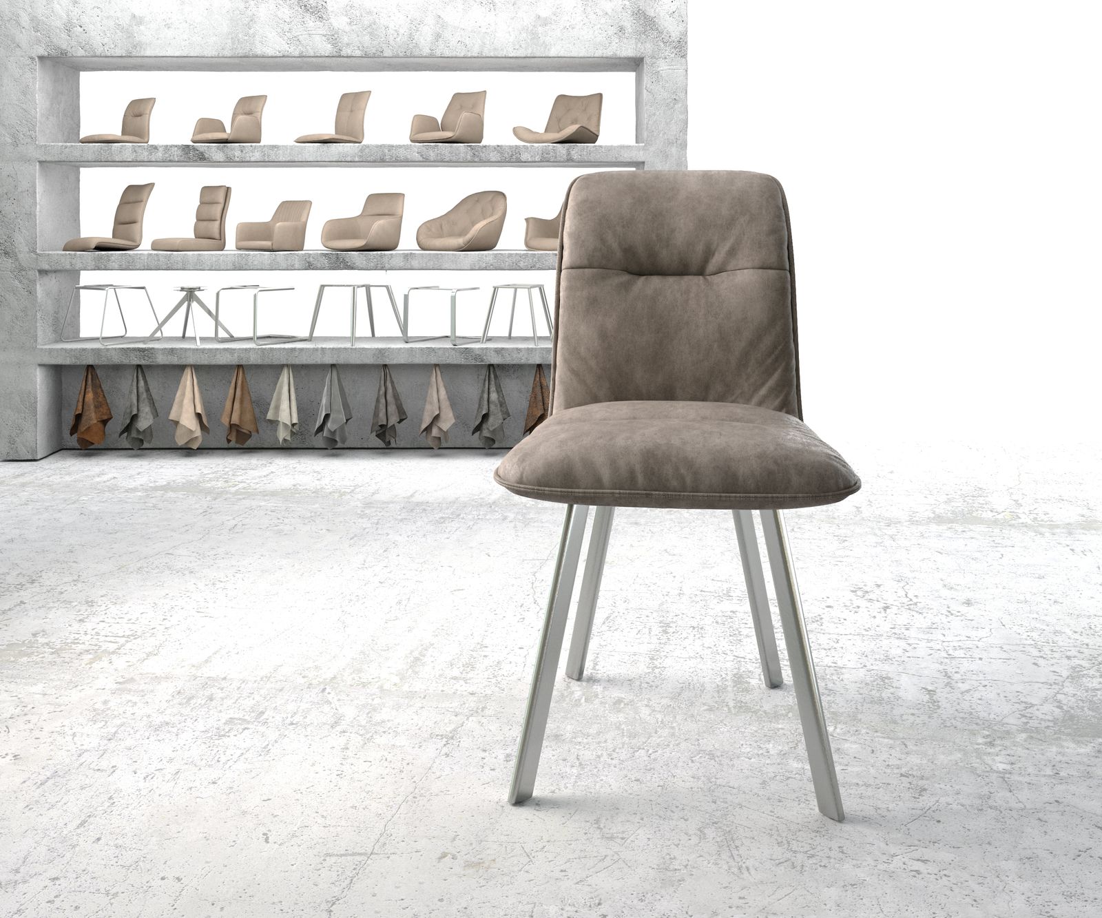 Jídelní židle Vinjo-Flex taupe vintage oválná podnož z nerezové oceli - Image 2