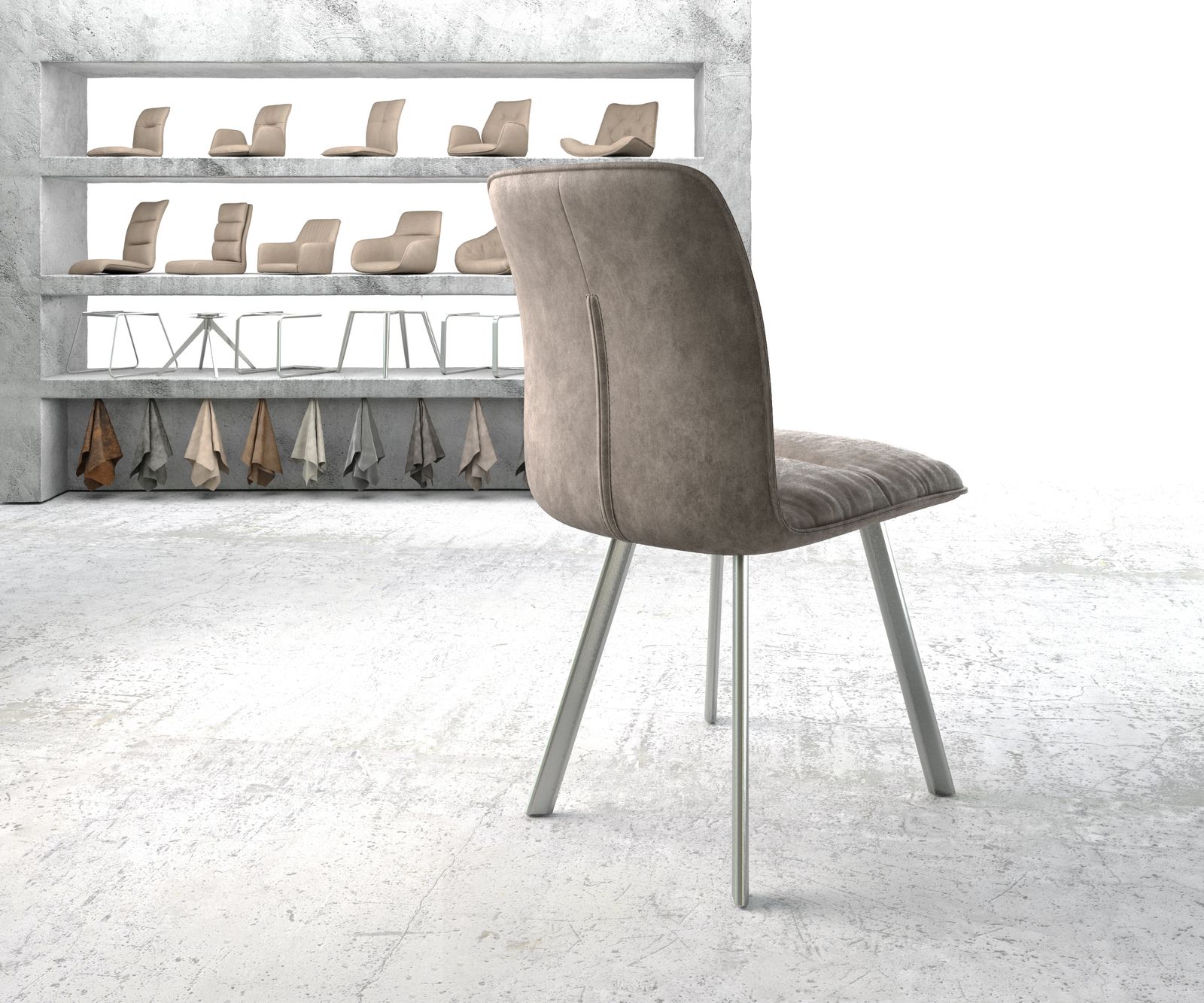 Jídelní židle Vinjo-Flex taupe vintage oválná podnož z nerezové oceli - Image 3