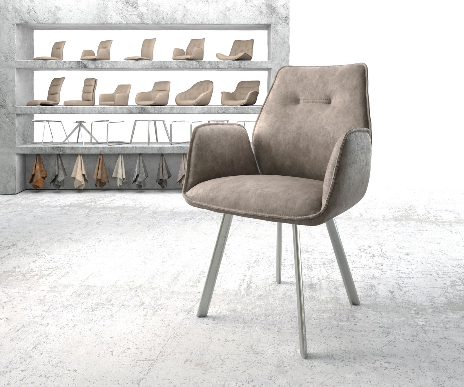 Jídelní židle Zoa-Flex taupe vintage oválná podnož z nerezové oceli