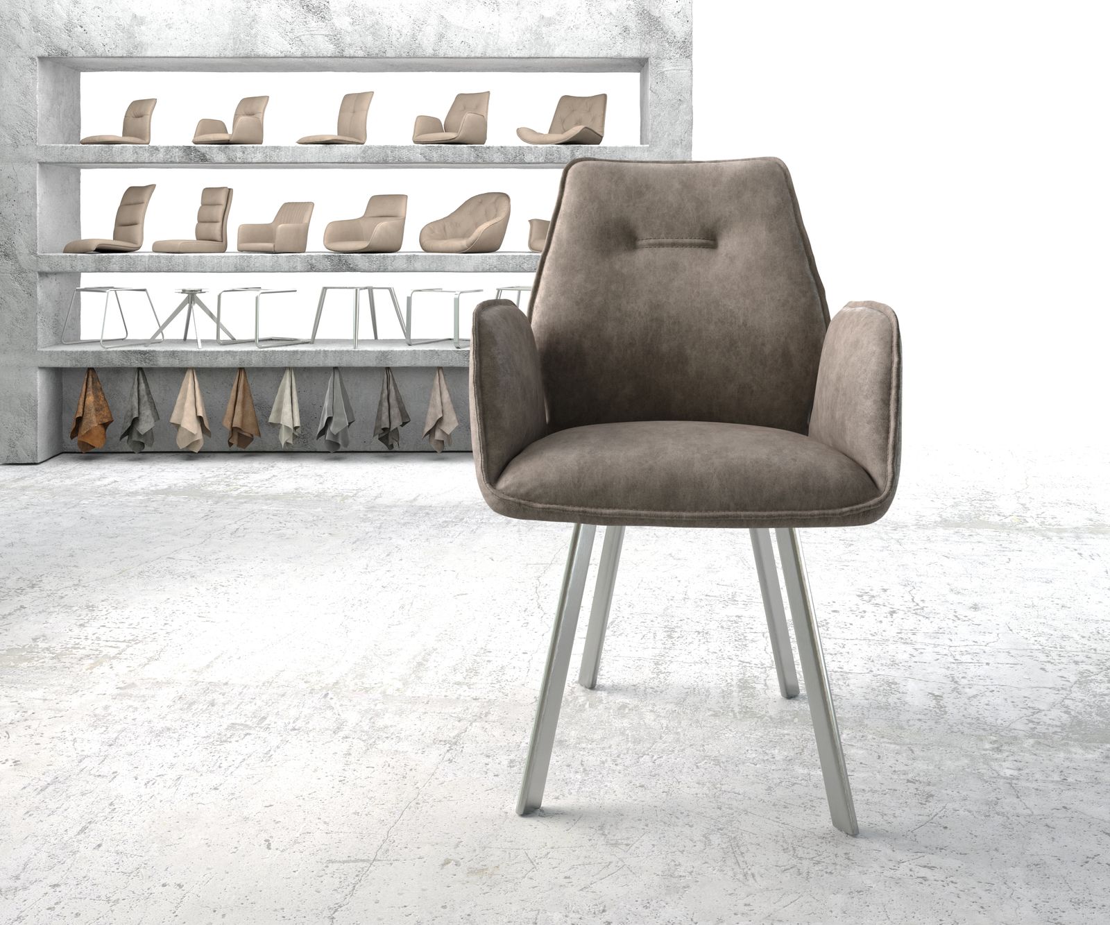 Jídelní židle Zoa-Flex taupe vintage oválná podnož z nerezové oceli - Image 2