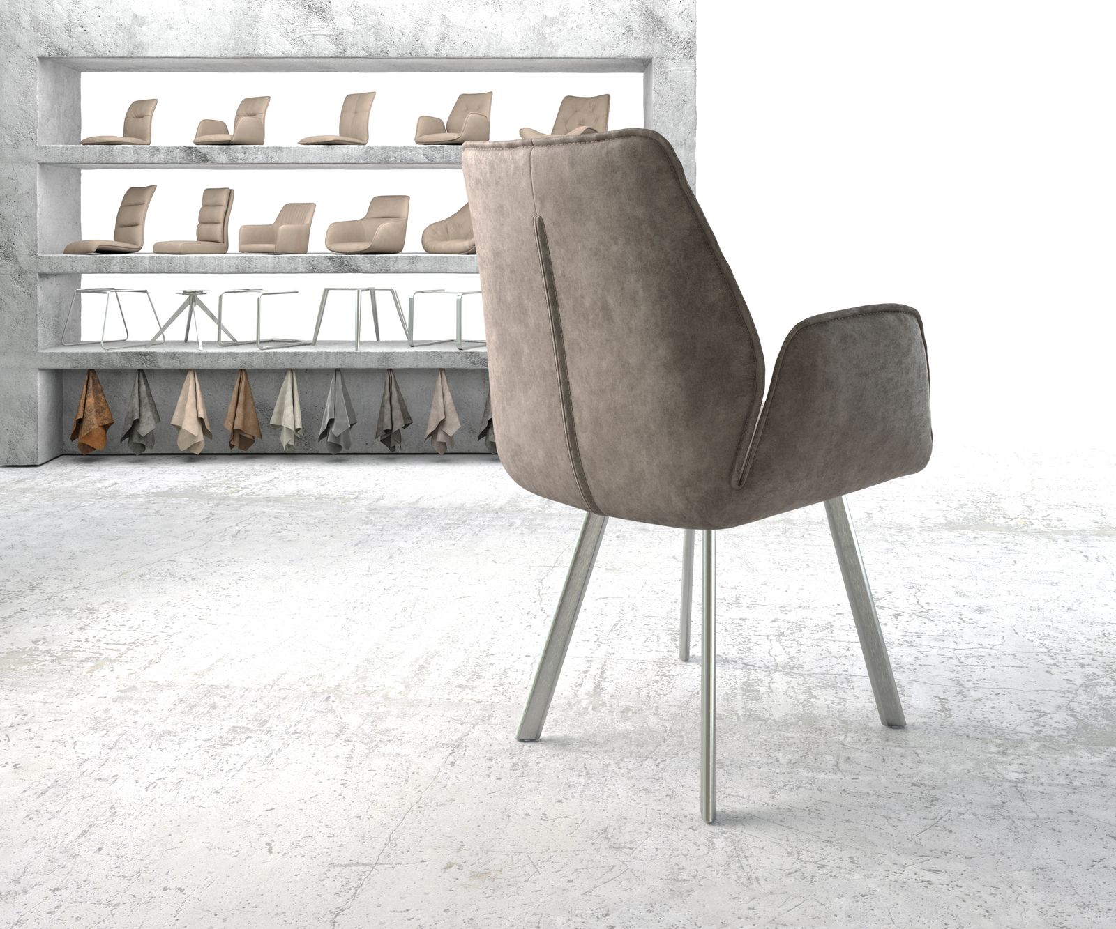 Jídelní židle Zoa-Flex taupe vintage oválná podnož z nerezové oceli - Image 3