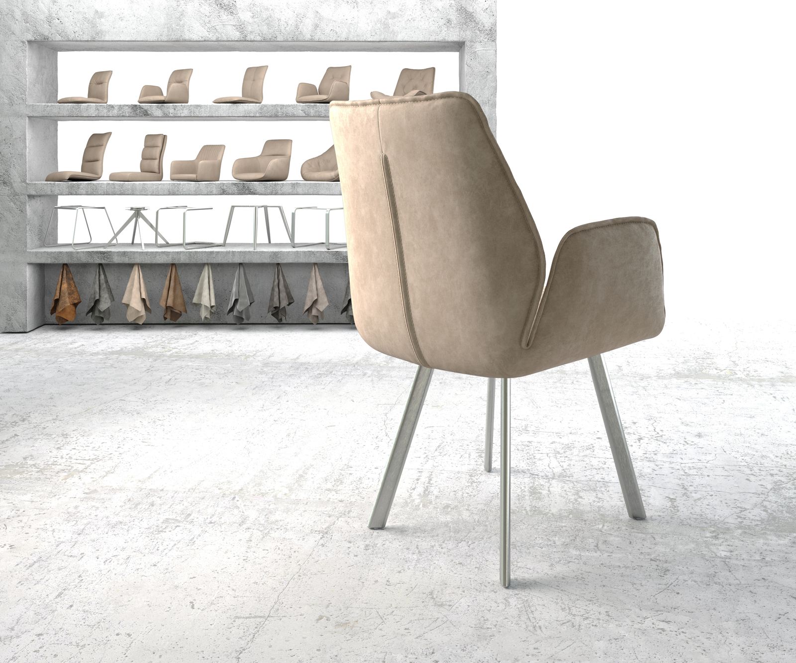 Jídelní židle Zoa-Flex béžová vintage oválná podnož nerezové oceli - Image 3