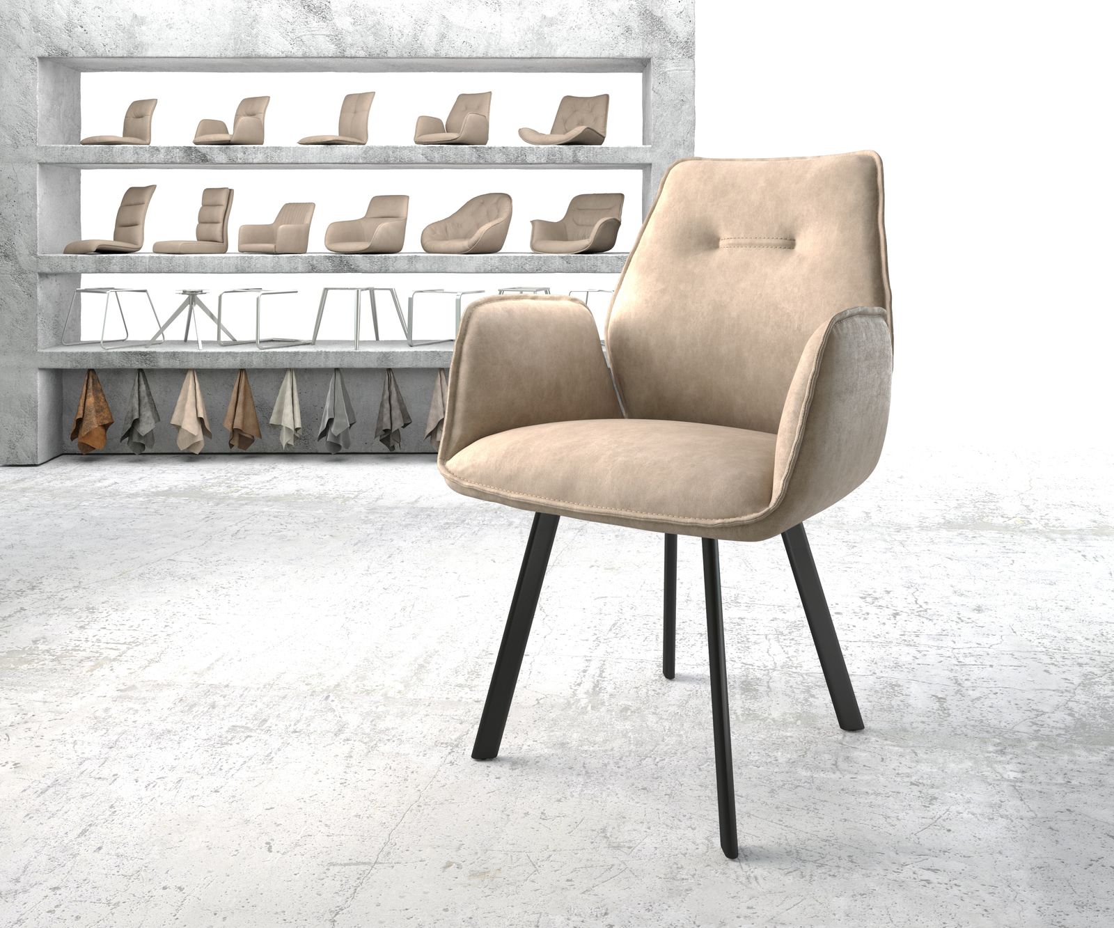 Křeslo Zoa-Flex Béžová Vintage 4-nohé oválné Černé