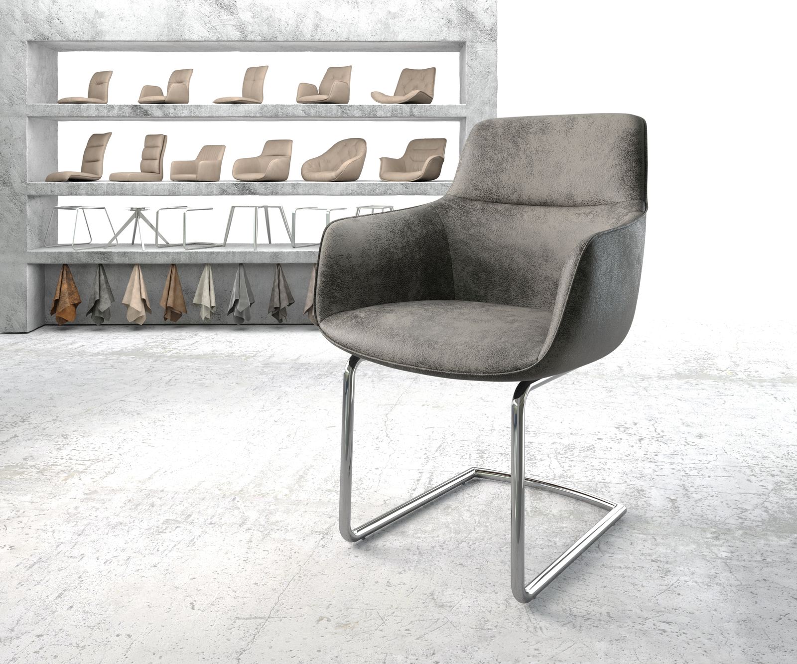 Jídelní židle Pejo-Flex Šedá Vintage Cantilever Round chromovaná