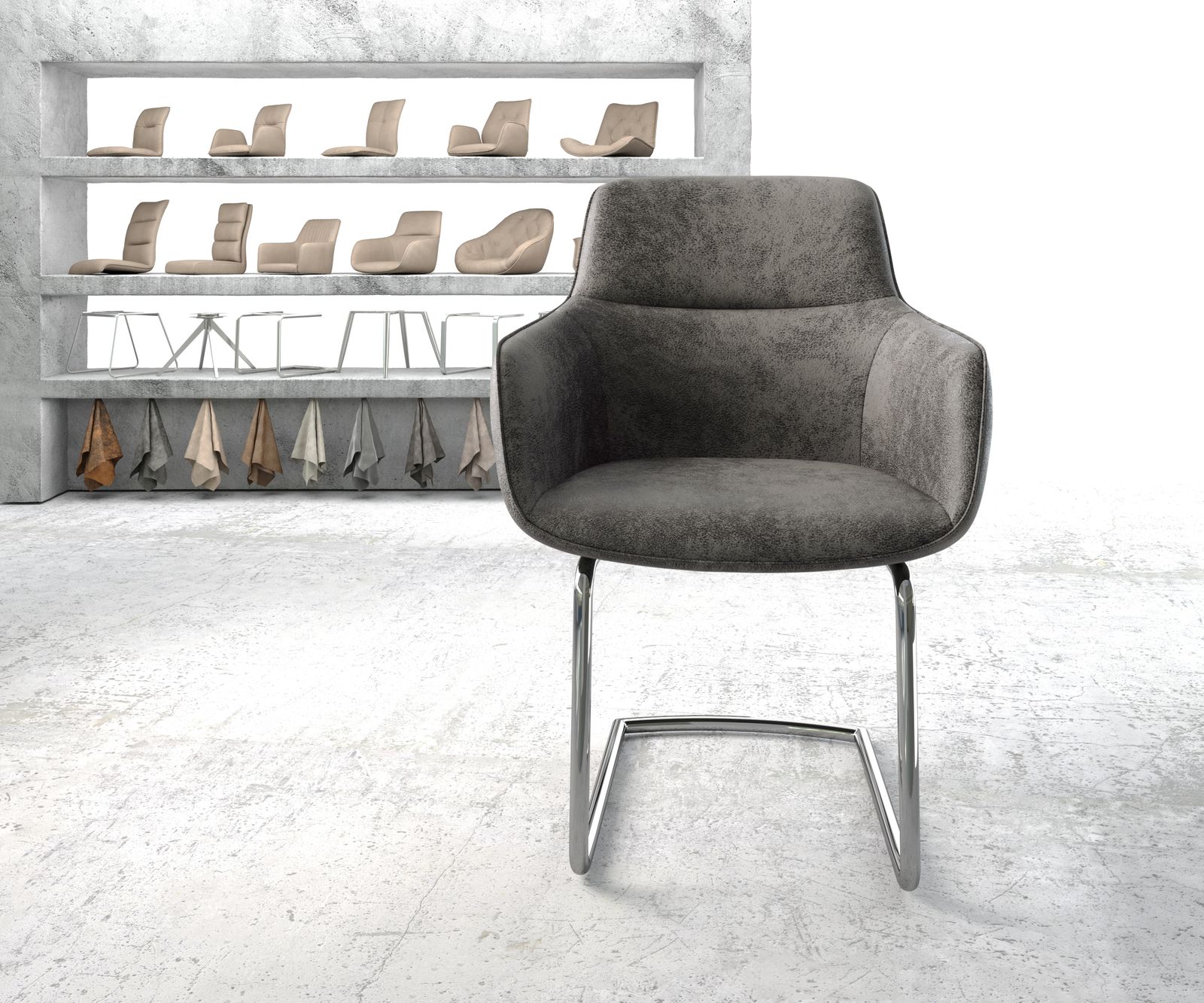 Jídelní židle Pejo-Flex Šedá Vintage Cantilever Round chromovaná - Image 2
