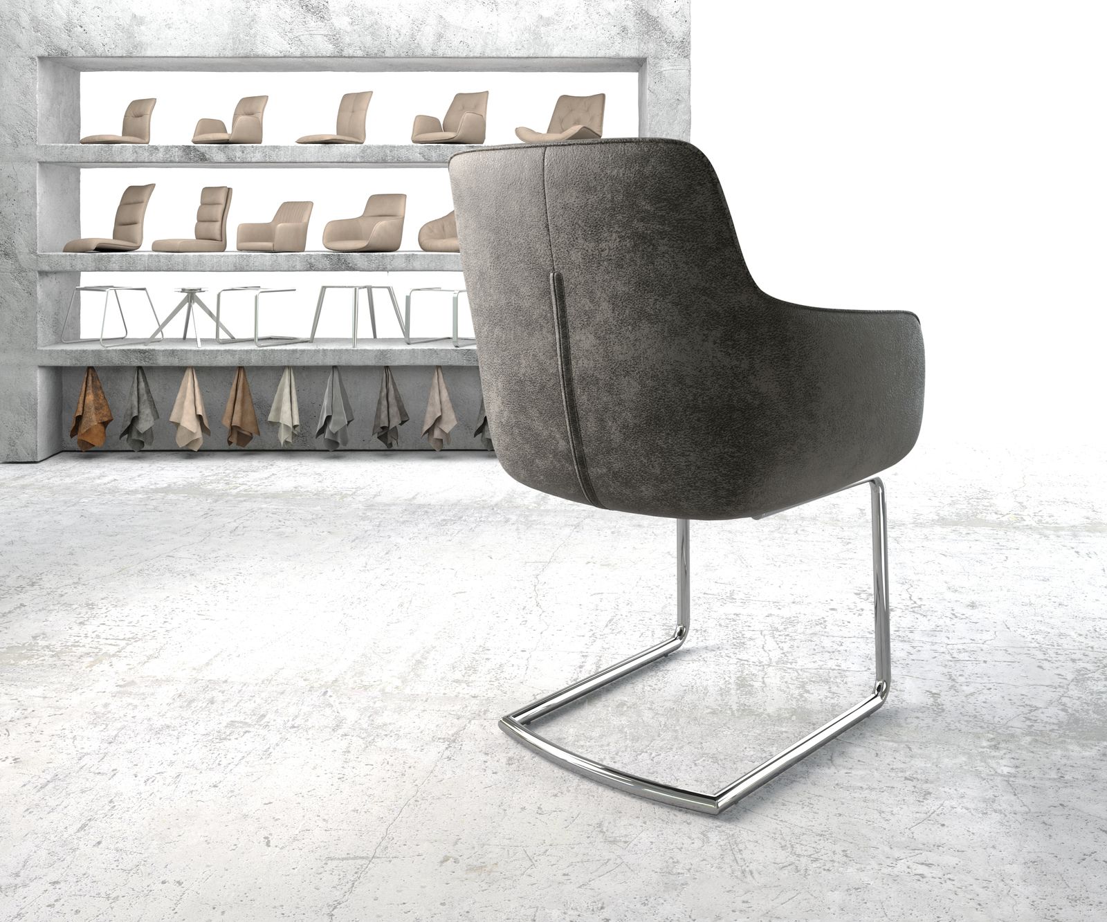 Jídelní židle Pejo-Flex Šedá Vintage Cantilever Round chromovaná - Image 3