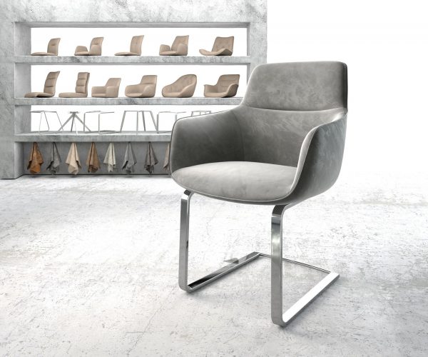 Jídelní židle Pejo-Flex Šedá Samet Cantilever Flat Chrome-plated