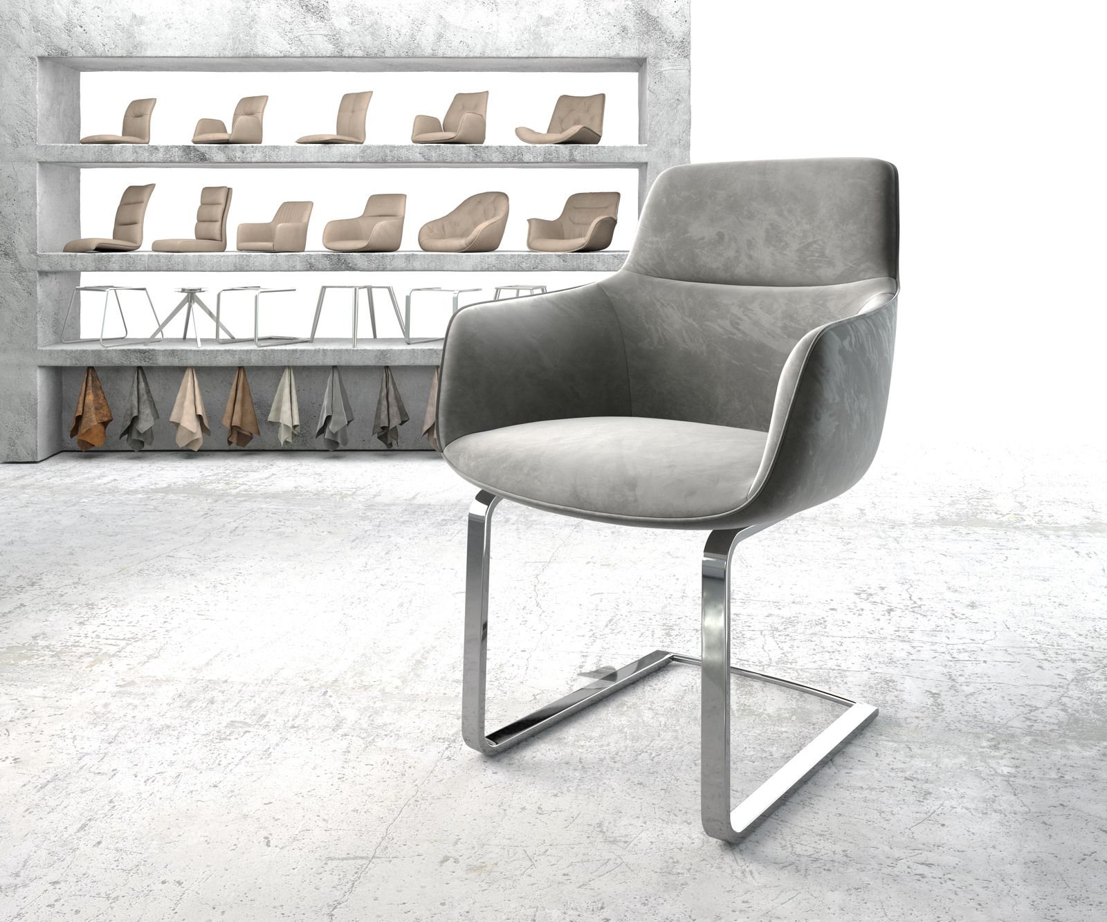 Jídelní židle Pejo-Flex Šedá Samet Cantilever Flat Chrome-plated