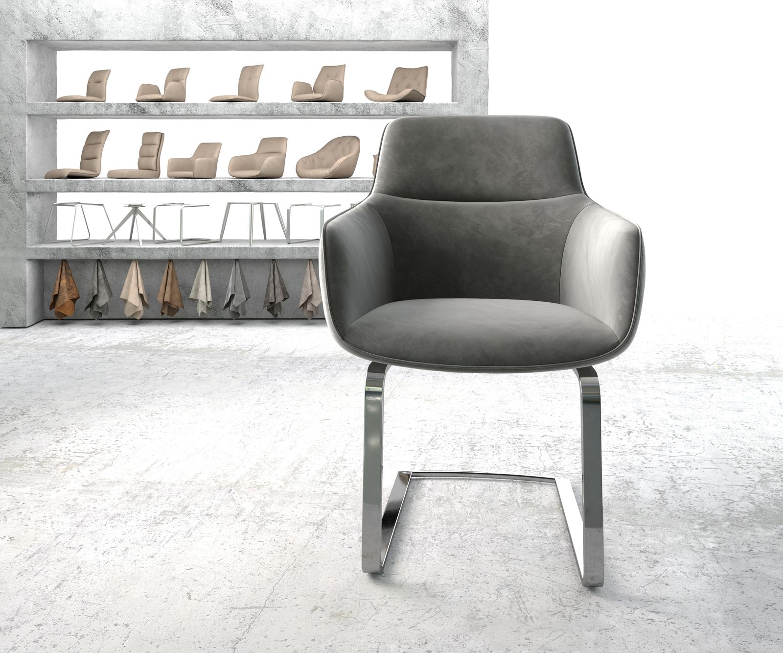 Jídelní židle Pejo-Flex Šedá Samet Cantilever Flat Chrome-plated - Image 2