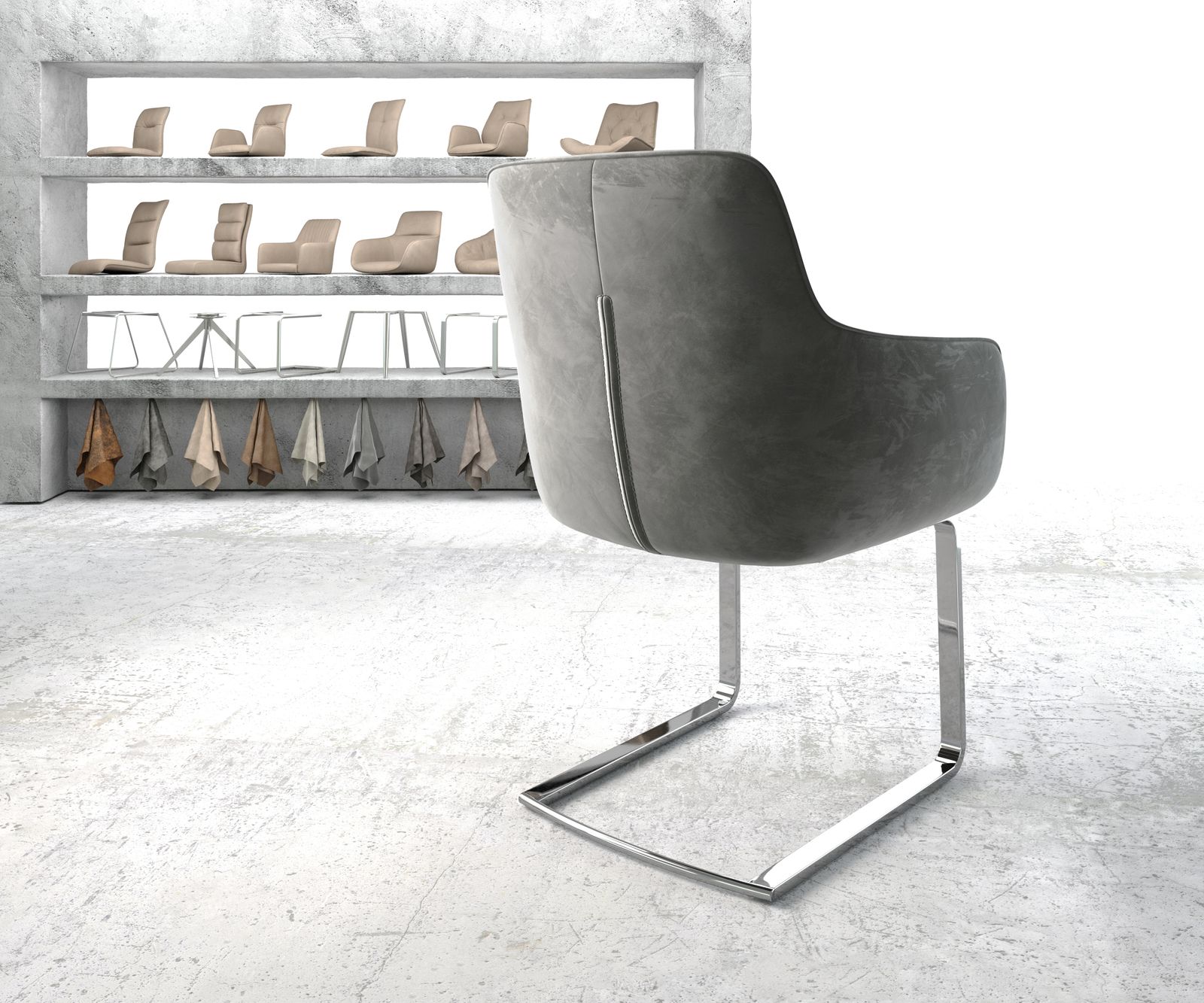 Jídelní židle Pejo-Flex Šedá Samet Cantilever Flat Chrome-plated - Image 3