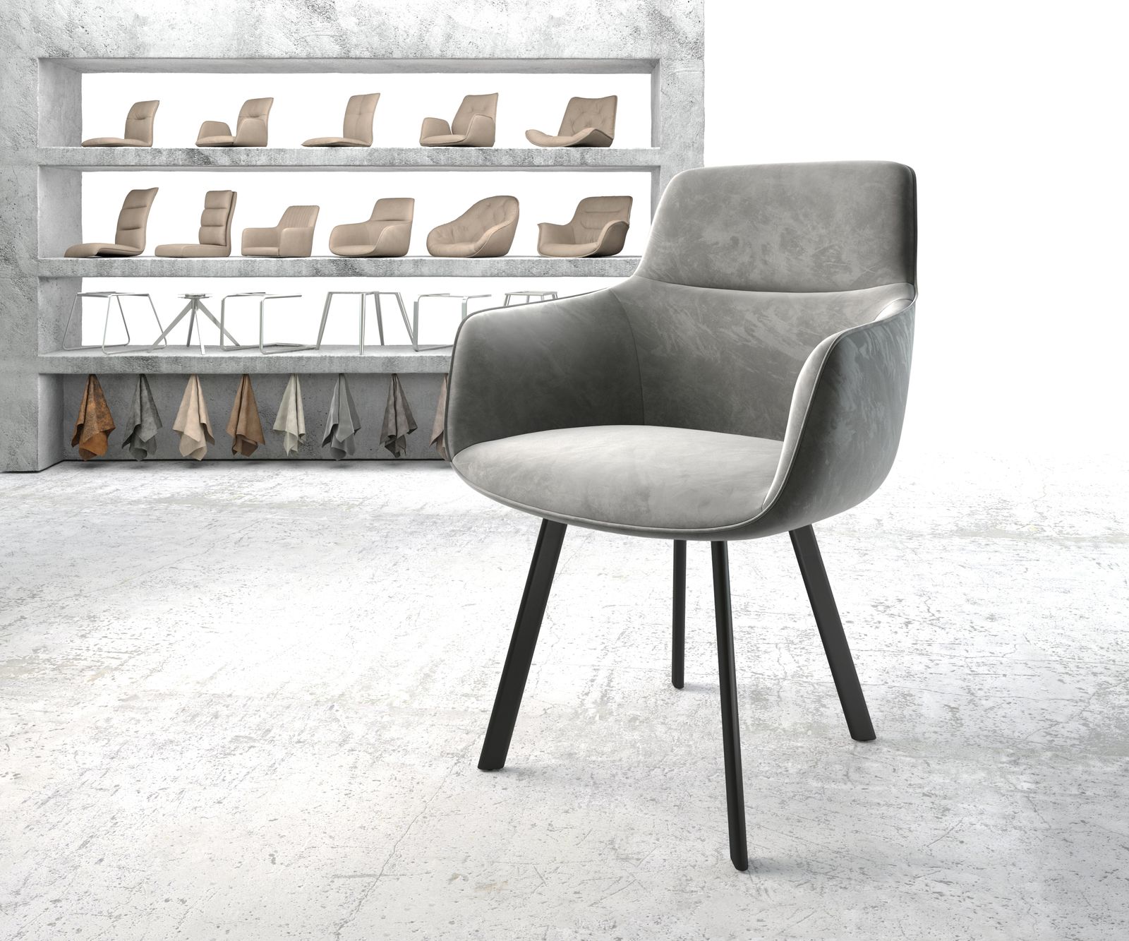 Jídelní židle Pejo-Flex Šedá Samet 4-nohá oválná Černá