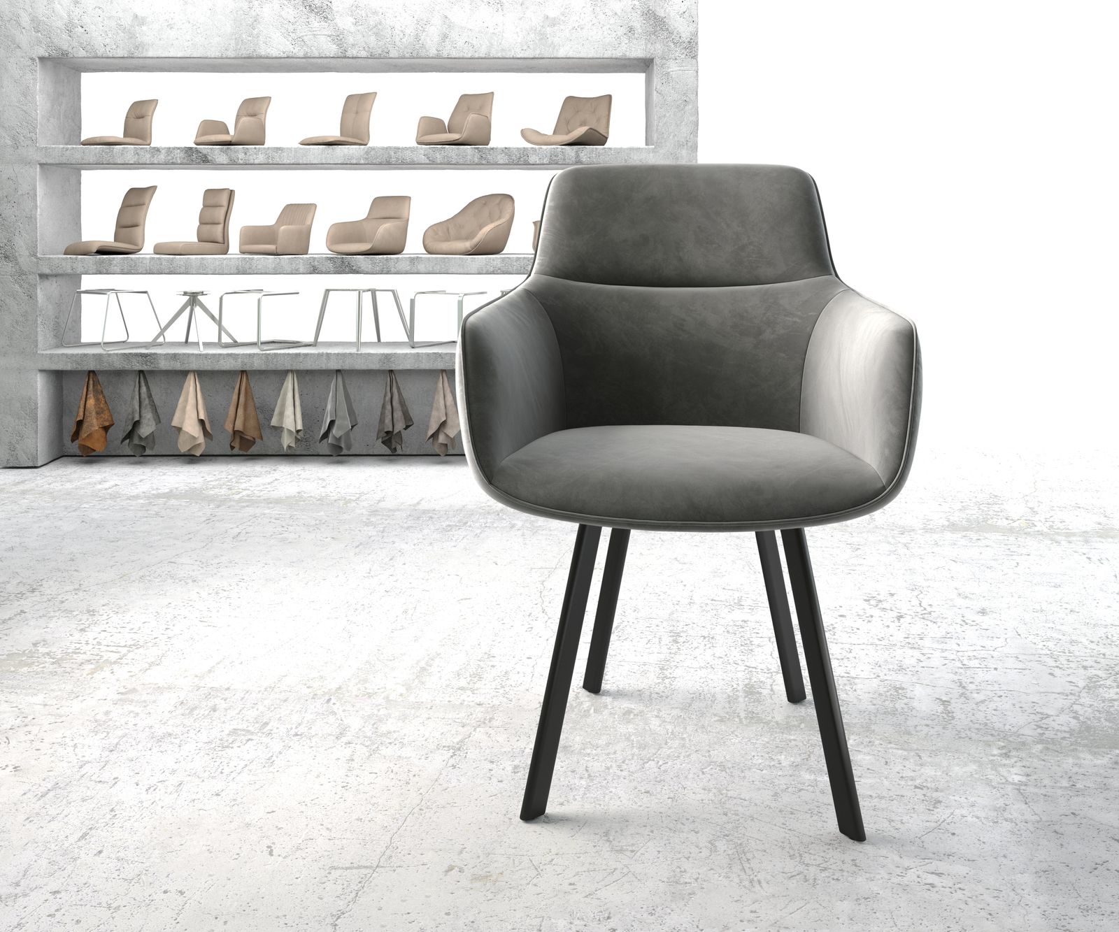 Jídelní židle Pejo-Flex Šedá Samet 4-nohá oválná Černá - Image 2