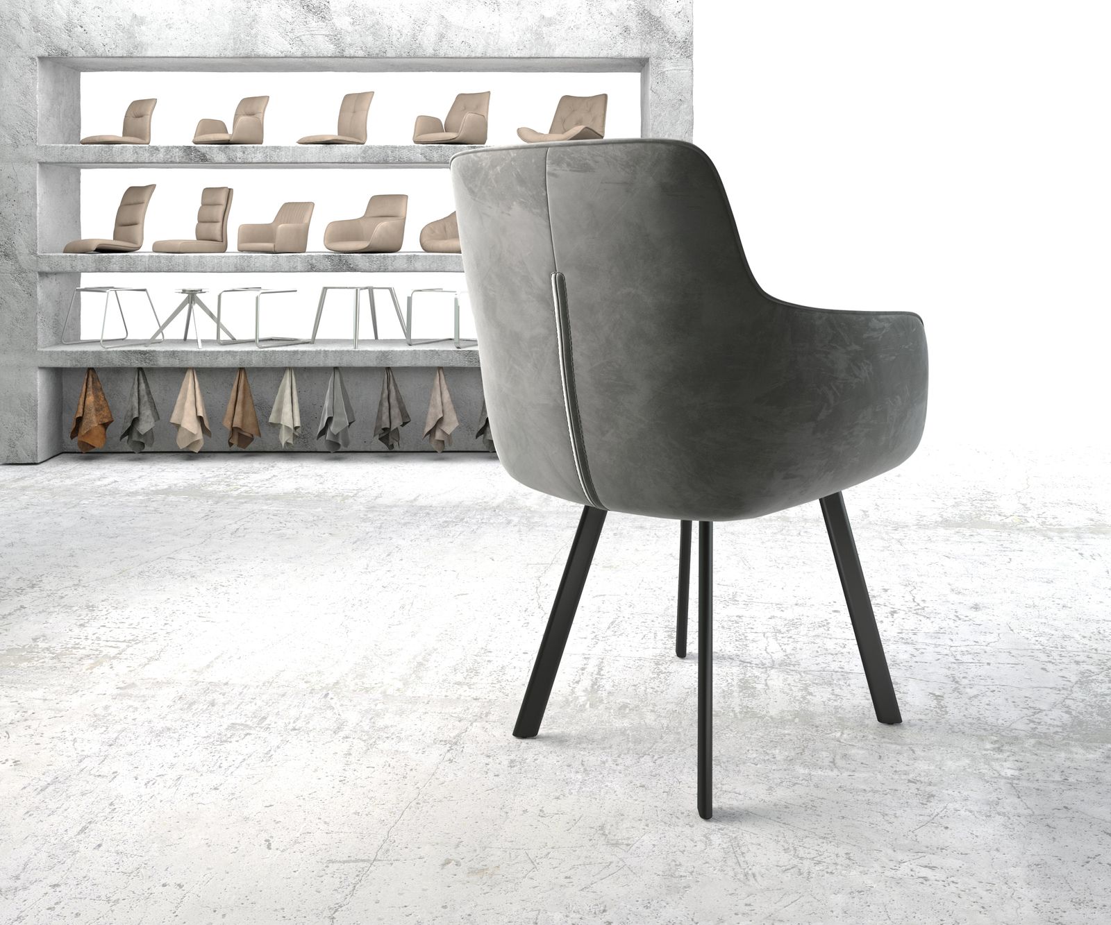 Jídelní židle Pejo-Flex Šedá Samet 4-nohá oválná Černá - Image 3