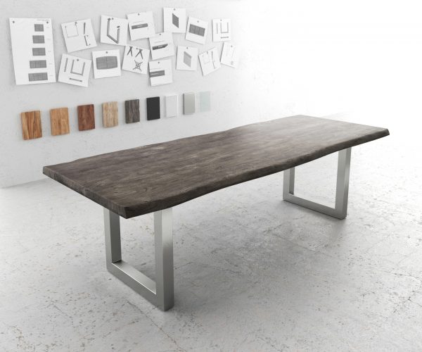 Jídelní stůl Edge 260x100 XL akácie platina nerezová ocel široká podnož