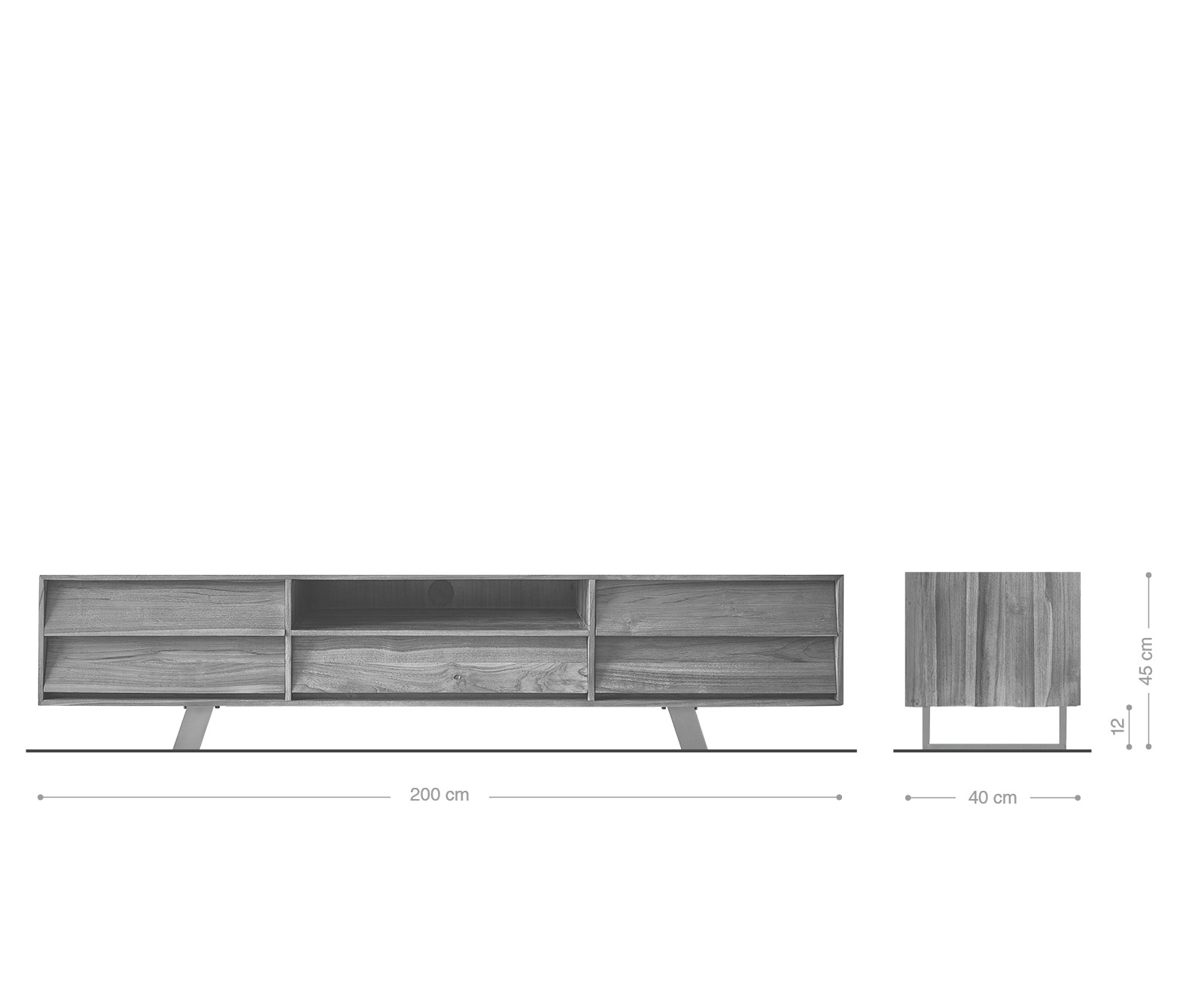 TV stolek Eloi 200x40 cm přírodní exotické dřevo 1 přihrádka 5 zásuvek - Image 7