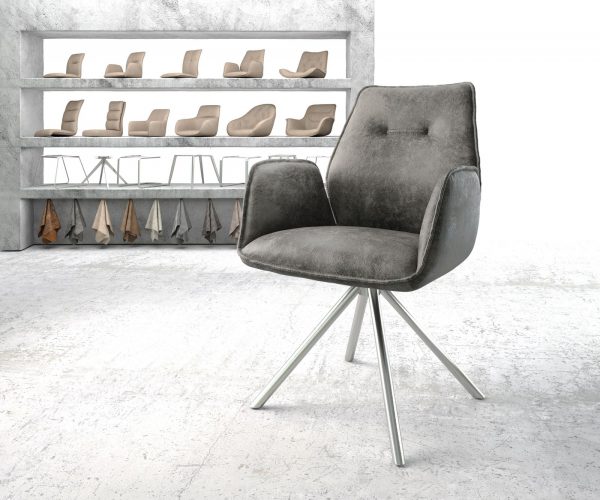 Otočná židle Zoa-Flex šedá vintage křížová podnož kulatá otočná nerezová ocel