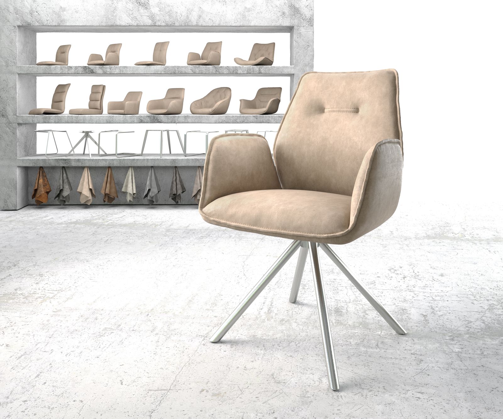 Otočná židle Zoa-Flex Béžová Vintage Cross Rám Round Nerezová Ocel