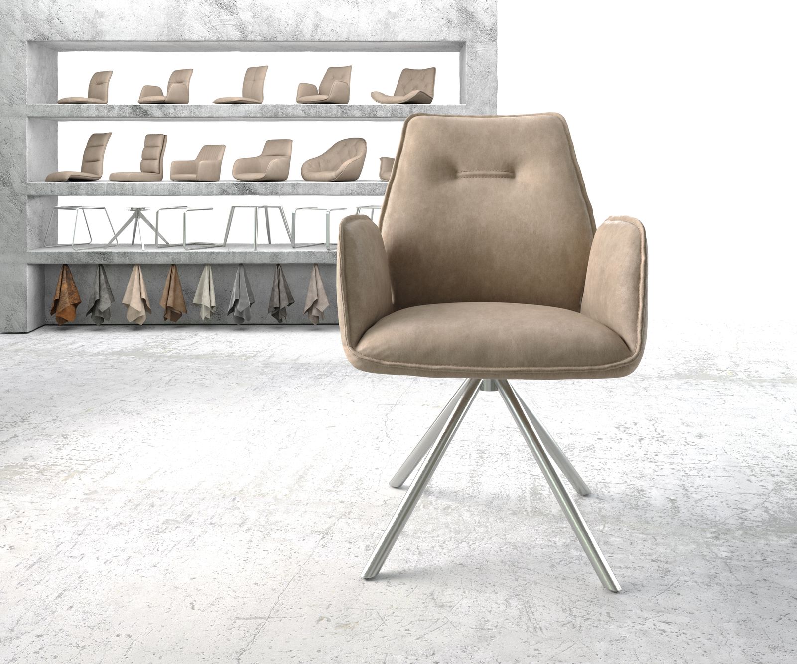 Otočná židle Zoa-Flex Béžová Vintage Cross Rám Round Nerezová Ocel - Image 2