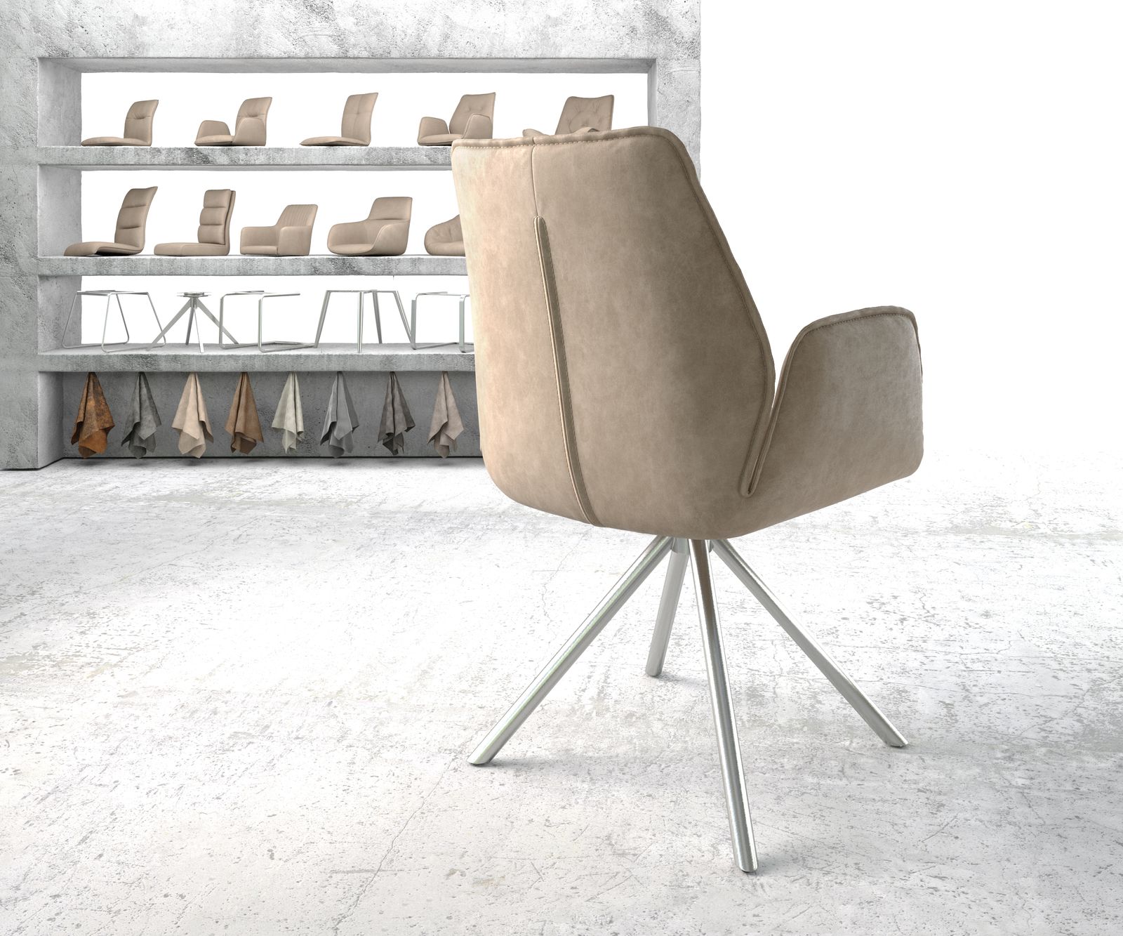 Otočná židle Zoa-Flex Béžová Vintage Cross Rám Round Nerezová Ocel - Image 3