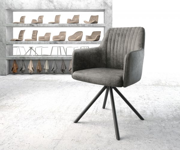 Otočná židle Greg-Flex šedá vintage kulatá křížová základna černá