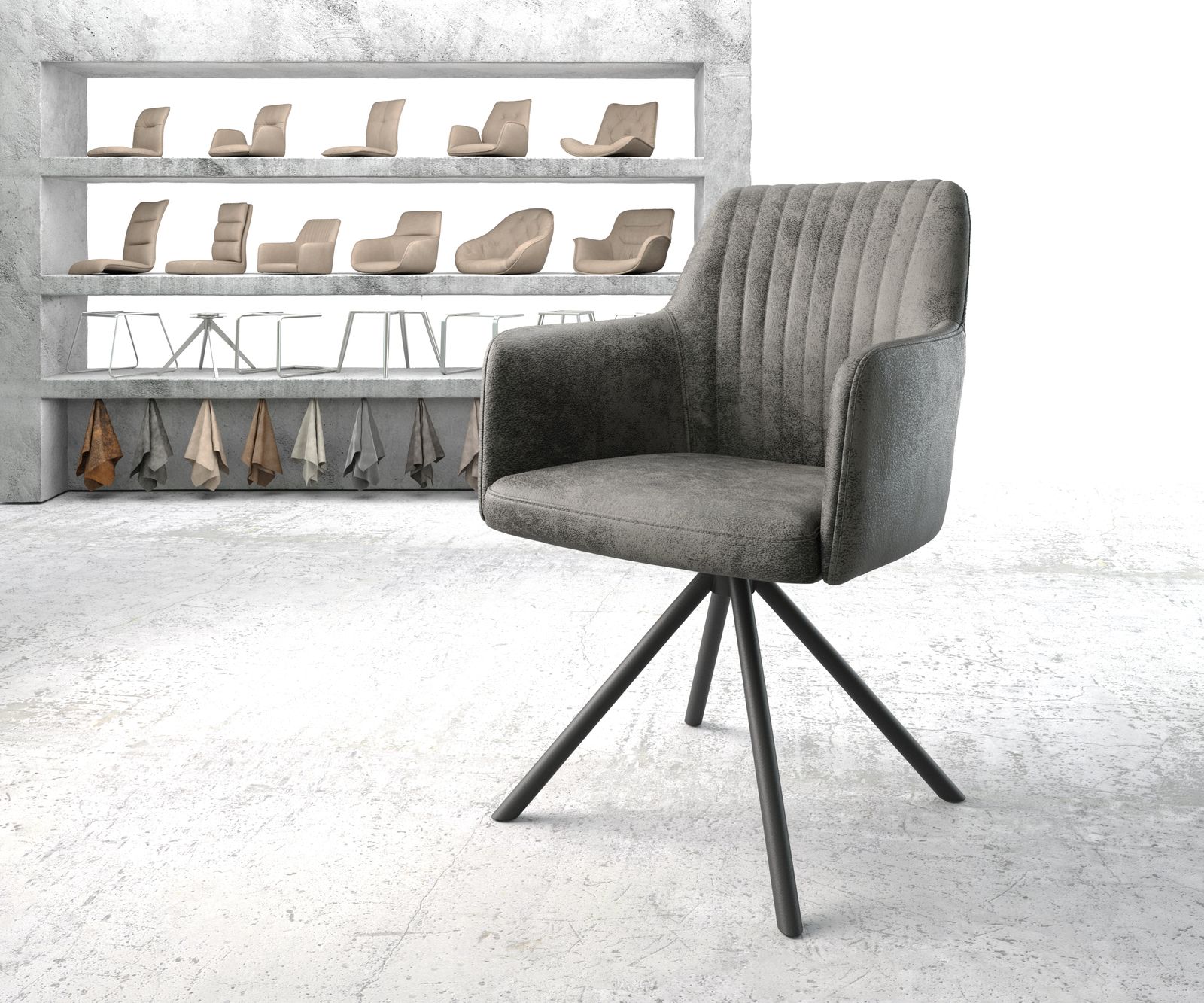 Otočná židle Greg-Flex šedá vintage kulatá křížová základna černá