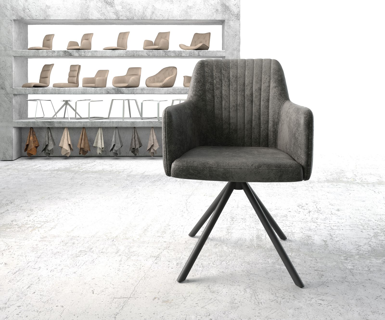 Otočná židle Greg-Flex šedá vintage kulatá křížová základna černá - Image 2