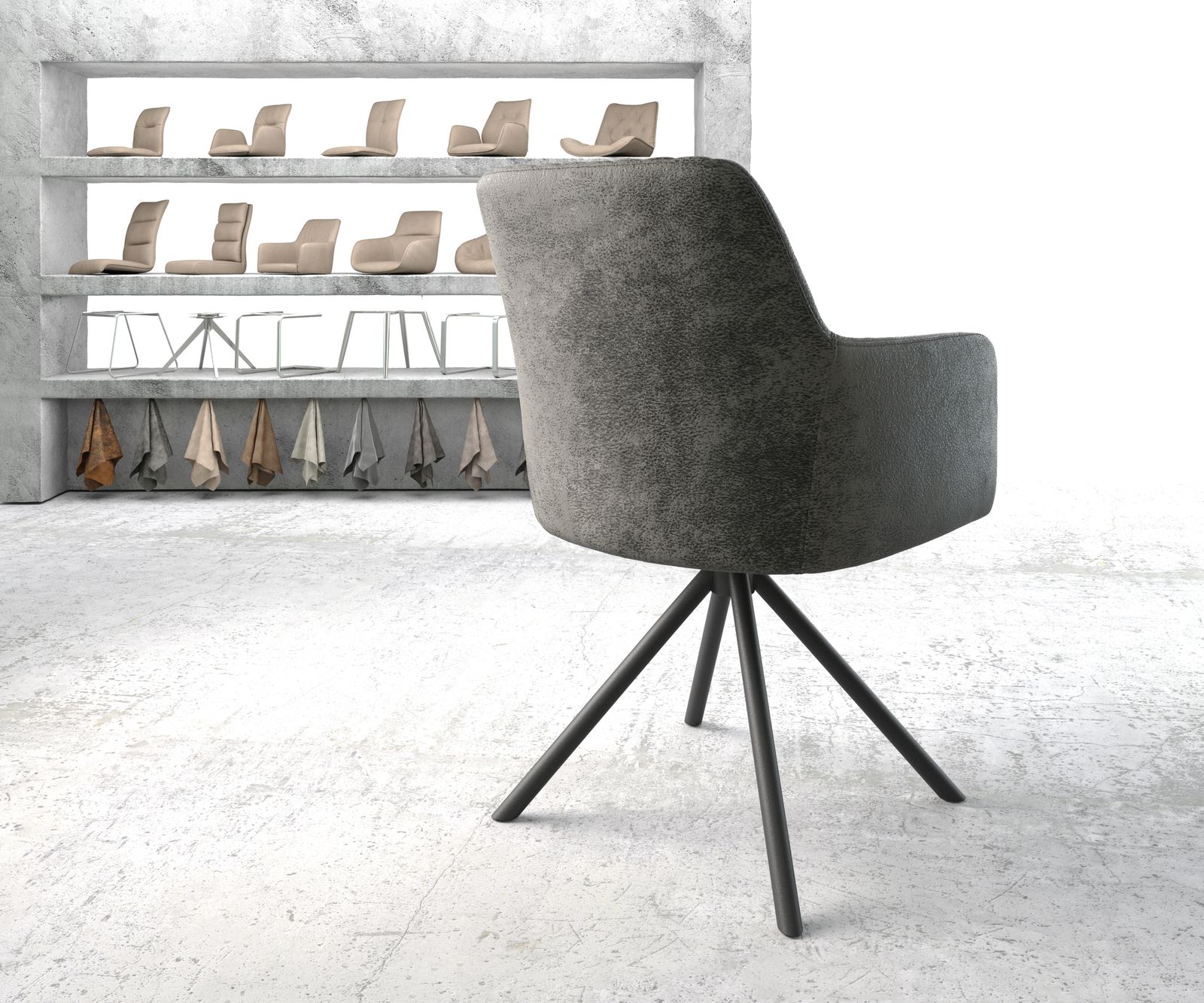 Otočná židle Greg-Flex šedá vintage kulatá křížová základna černá - Image 3