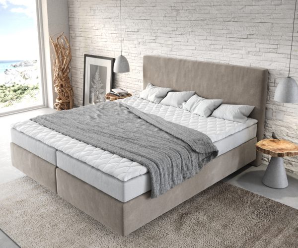 Boxspring ágy Dream-Well 180x200 cm mikroszálas bézs matraccal és topperrel - Image 4