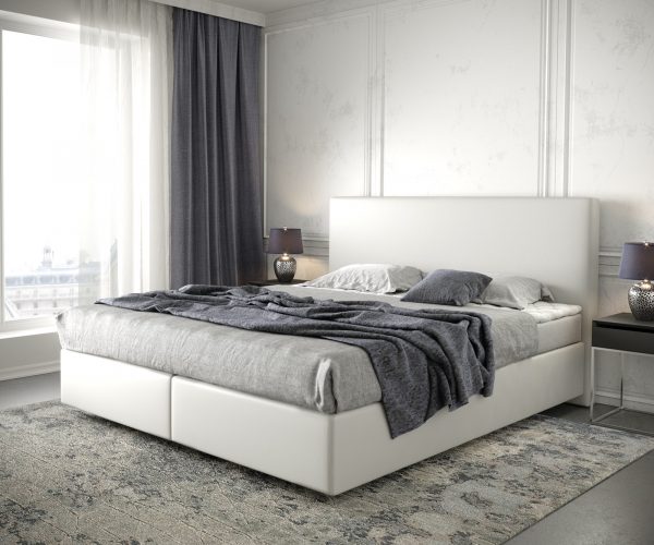 Boxspring postel Dream-Well 180x200 cm koženka bílá s matrací a topperem