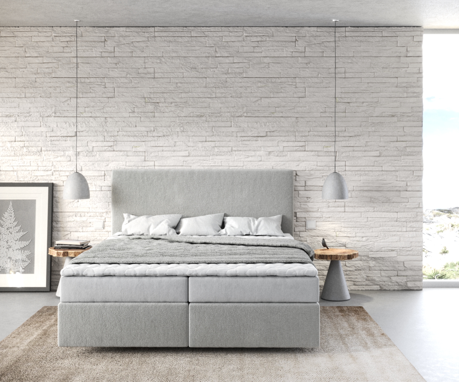 Postel Boxspring Dream-Well 160x200 cm z mikrovlákna Stříbrno Šedá s matrací a topperem - Image 2