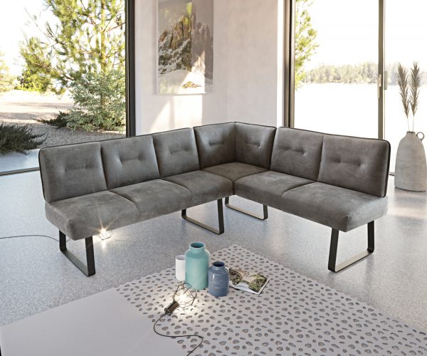 Rohová lavice Pavle 200x170 cm šedá vintage kovová černá podnož variabilní