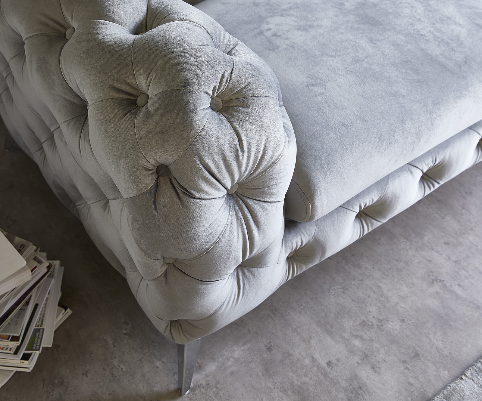 Kanapé Corleone 225x97 cm bársony szürke 3 személyes kanapé - Image 4