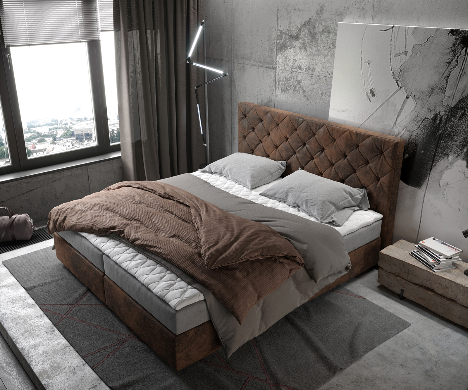 Boxspring ágy Dream-Great 180x200 cm barna vintage matraccal és topperrel - Image 4