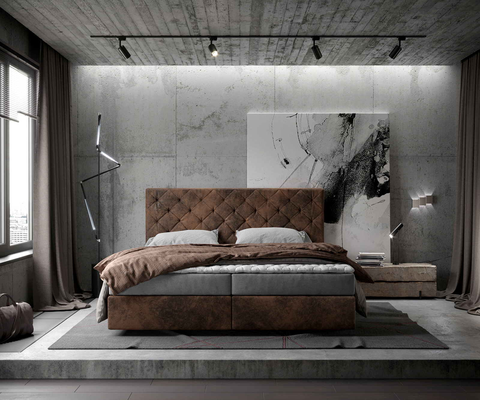 Boxspring ágy Dream-Great 180x200 cm barna vintage matraccal és topperrel - Image 2