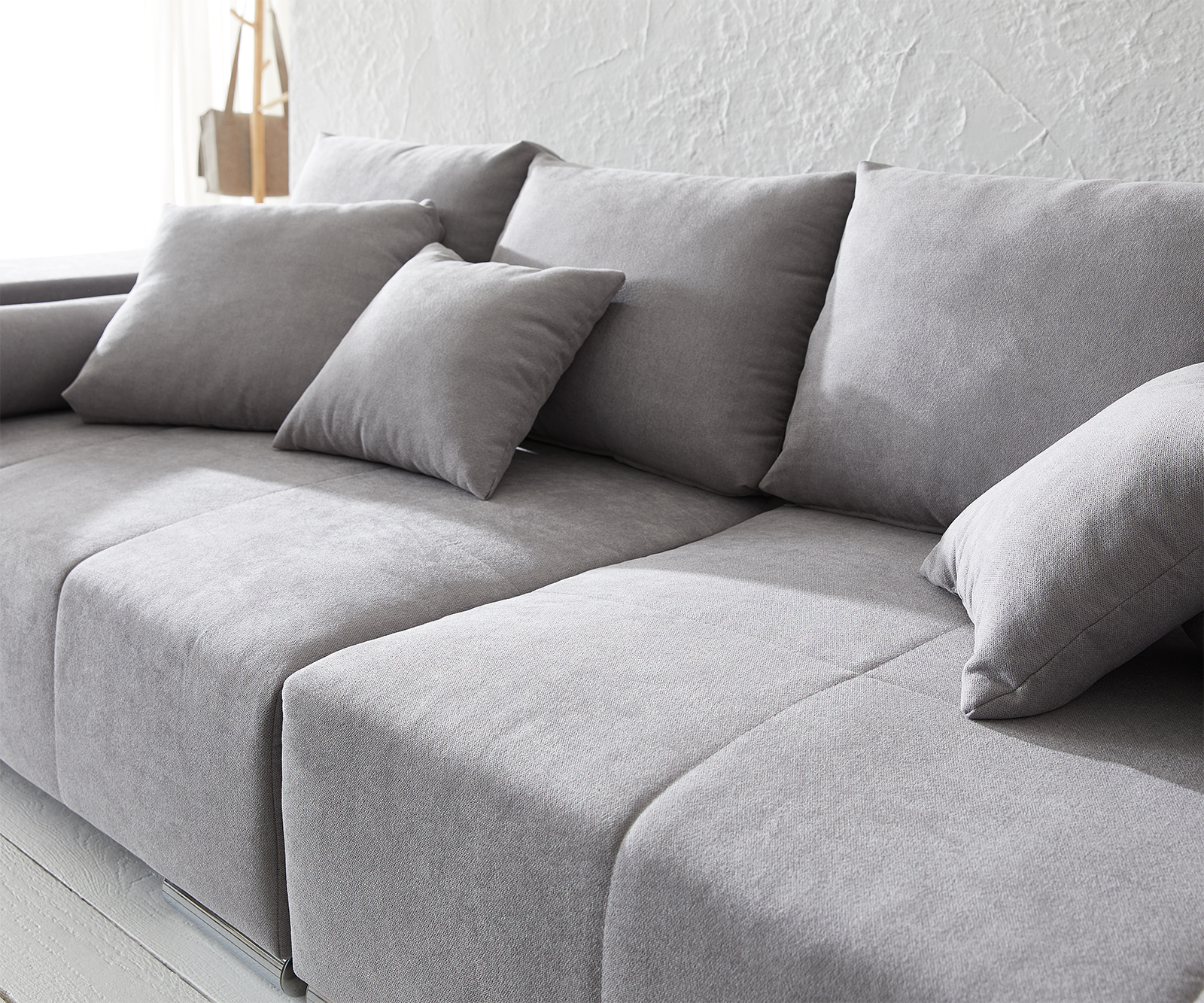 Velká pohovka Marbeya 285x115 cm šedá s 10 polštáři Pohovka XXL - Image 6