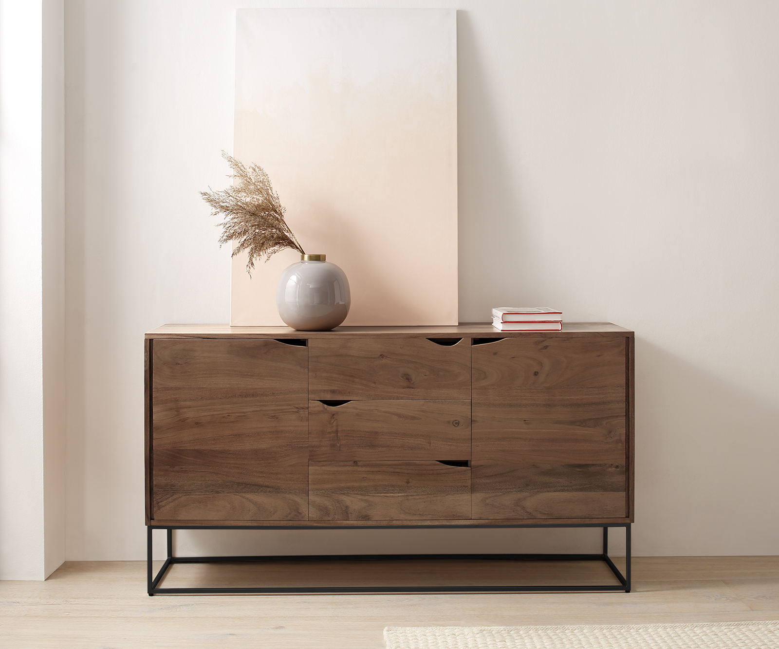 Komoda Loca 140x39 cm akácie hnědá 3 zásuvky 2 dvířka - Image 2