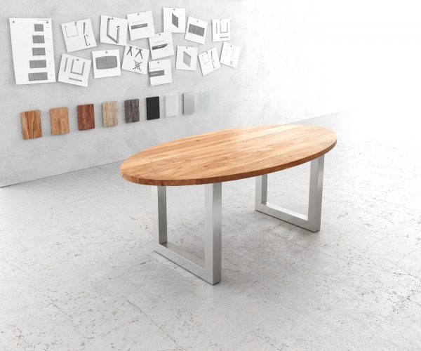 Oválná hrana jídelního stolu 200x100 Akácie Příroda Nerezová ocel široká