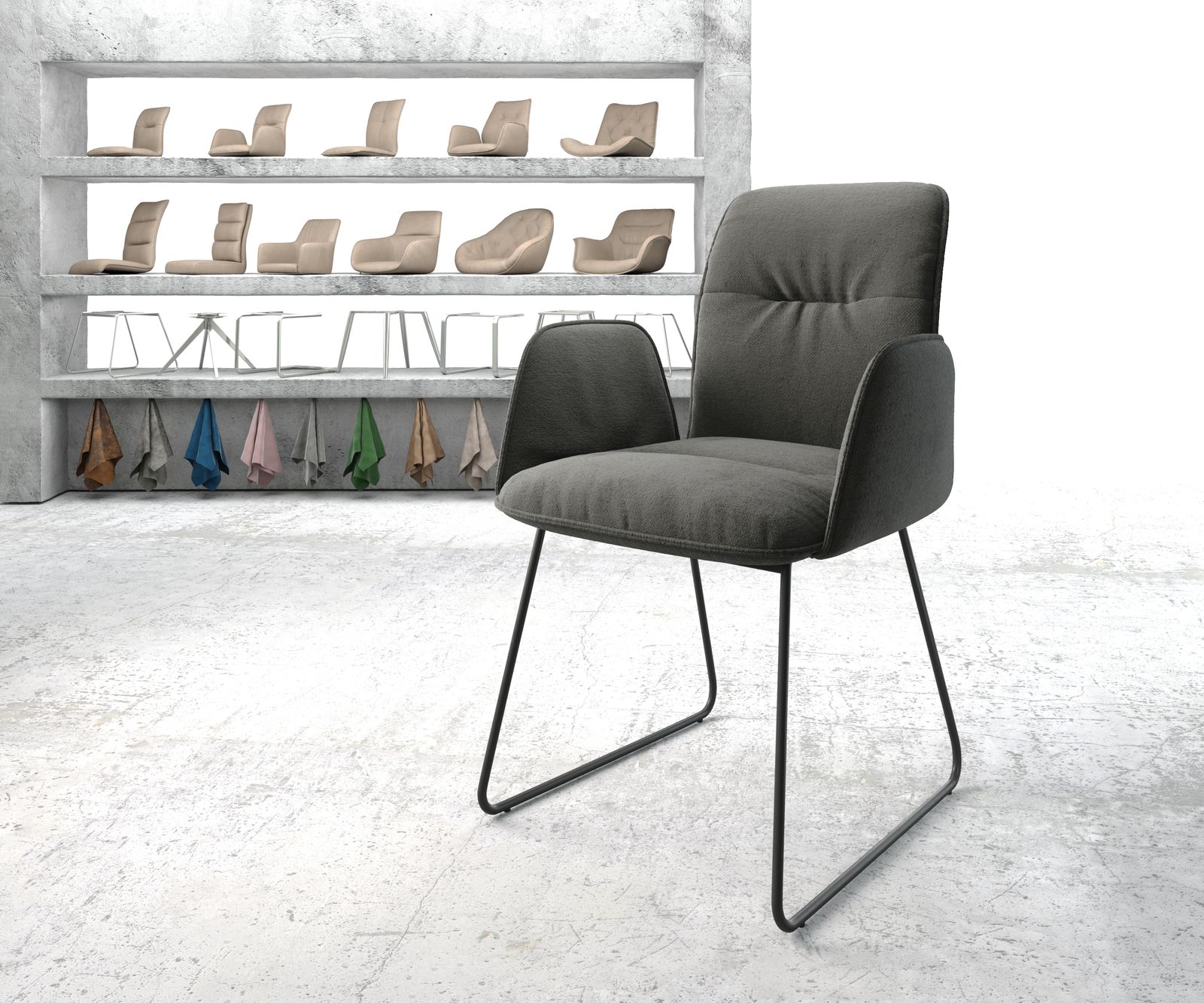 Jídelní židle Vinja-Flex antracitová texturovaná tkanina tenká podnož černá