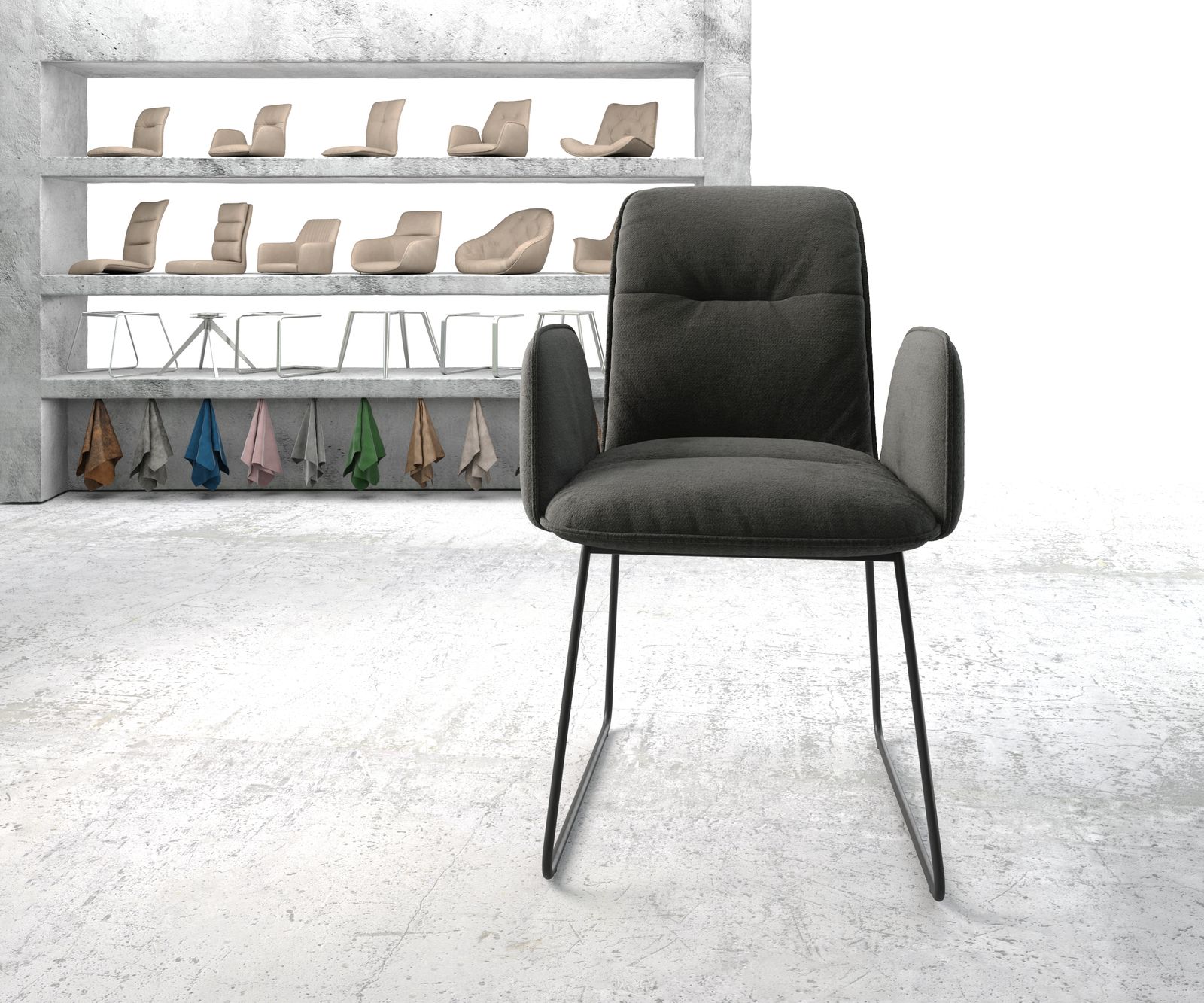 Jídelní židle Vinja-Flex antracitová texturovaná tkanina tenká podnož černá - Image 2