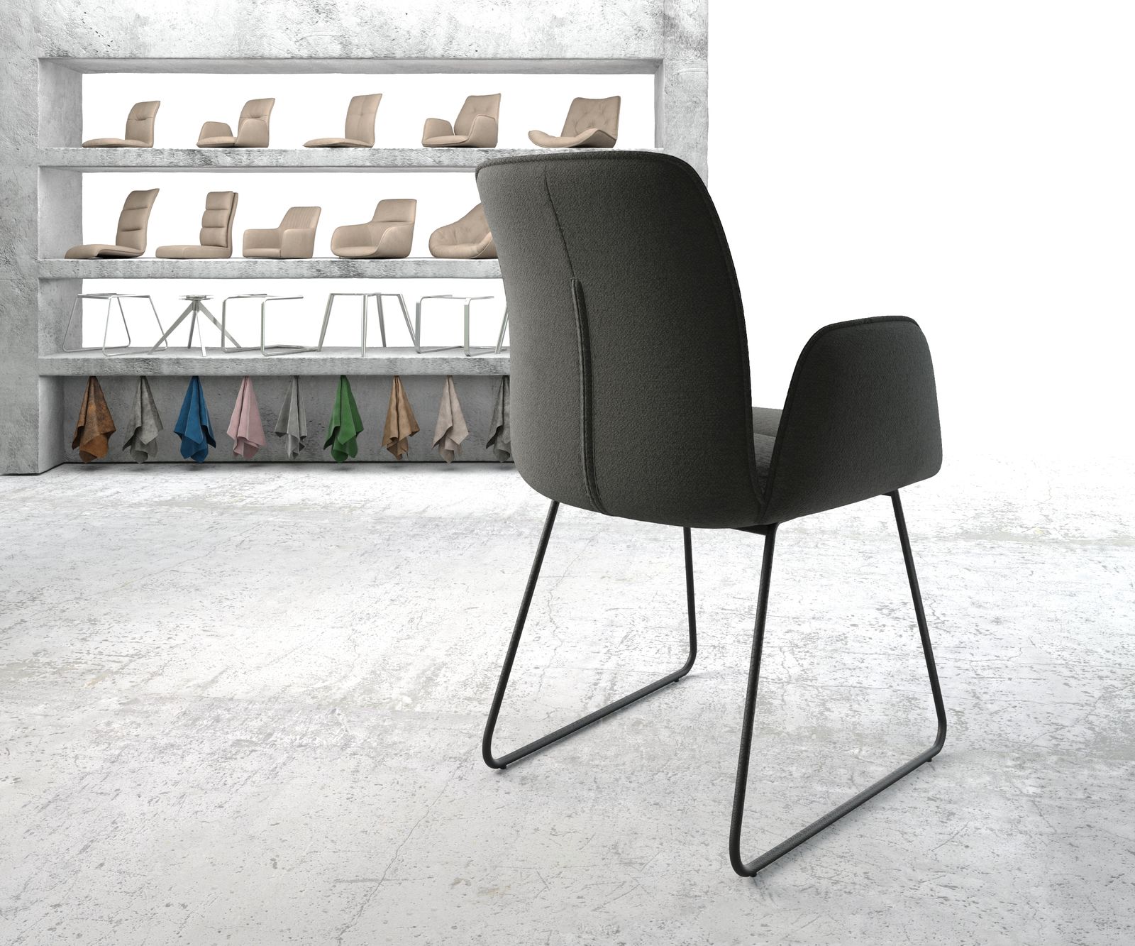 Jídelní židle Vinja-Flex antracitová texturovaná tkanina tenká podnož černá - Image 3