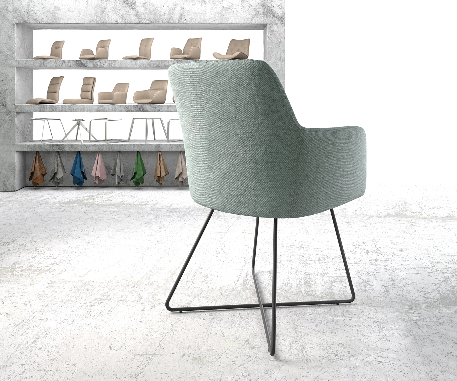 Jídelní židle Greg-Flex mentolová plochá tkanina podnož ve tvaru "X" černá - Image 3