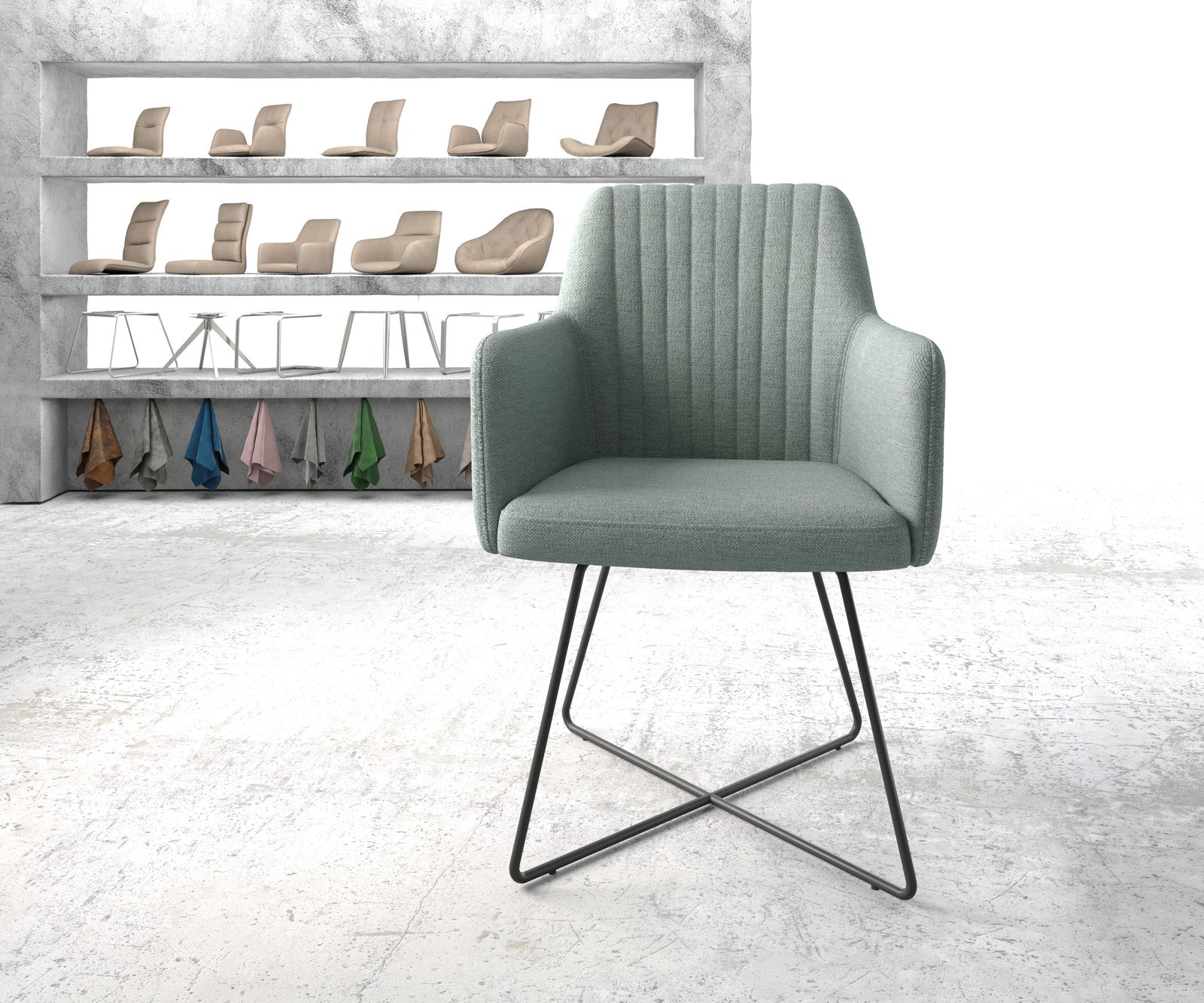 Jídelní židle Greg-Flex mentolová plochá tkanina podnož ve tvaru "X" černá - Image 2