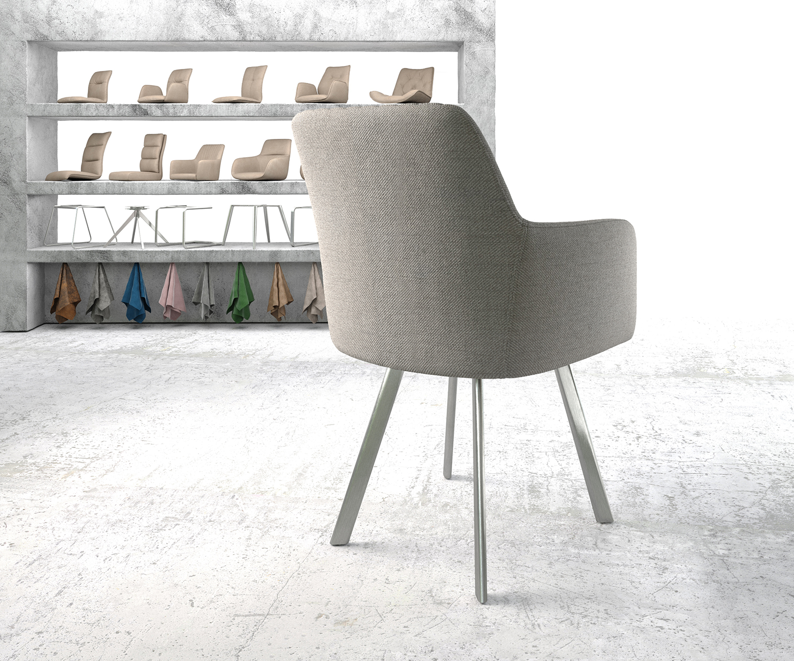 Jídelní židle Greg-Flex světle šedá plochá tkanina oválná podnož nerezové oceli - Image 3