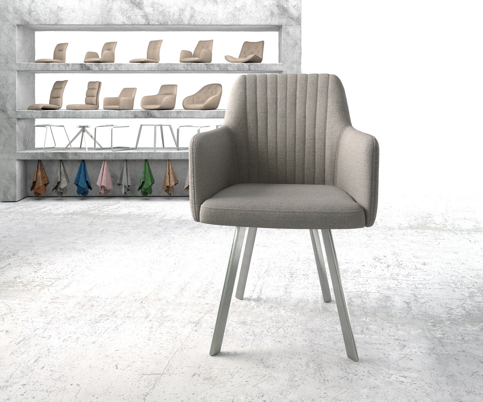 Jídelní židle Greg-Flex světle šedá plochá tkanina oválná podnož nerezové oceli - Image 2