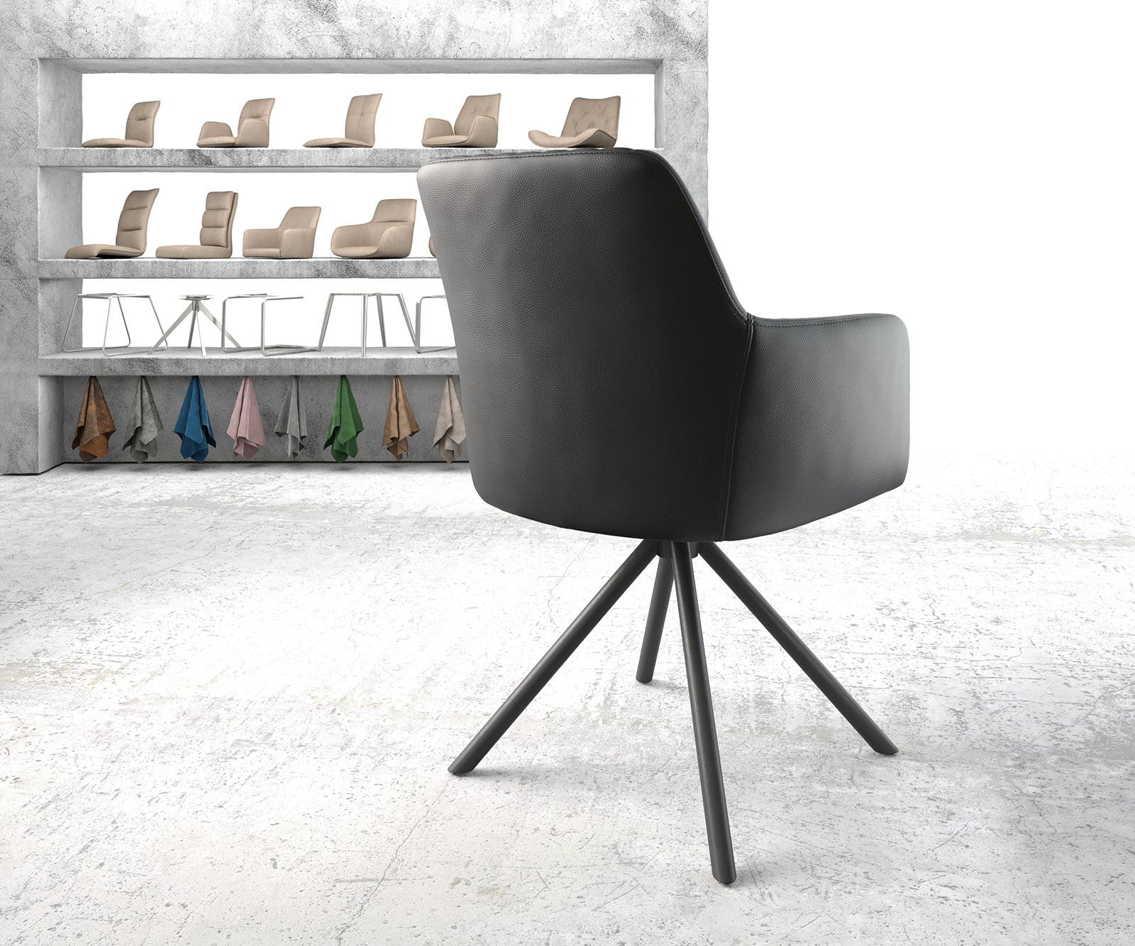 Otočná židle Greg-Flex černá pravá kůže křížová podnož kulatá otočná černá - Image 3