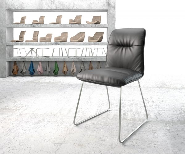 Jídelní židle Vinjo-Flex Černá Pravá kůže Rám z nerezové oceli