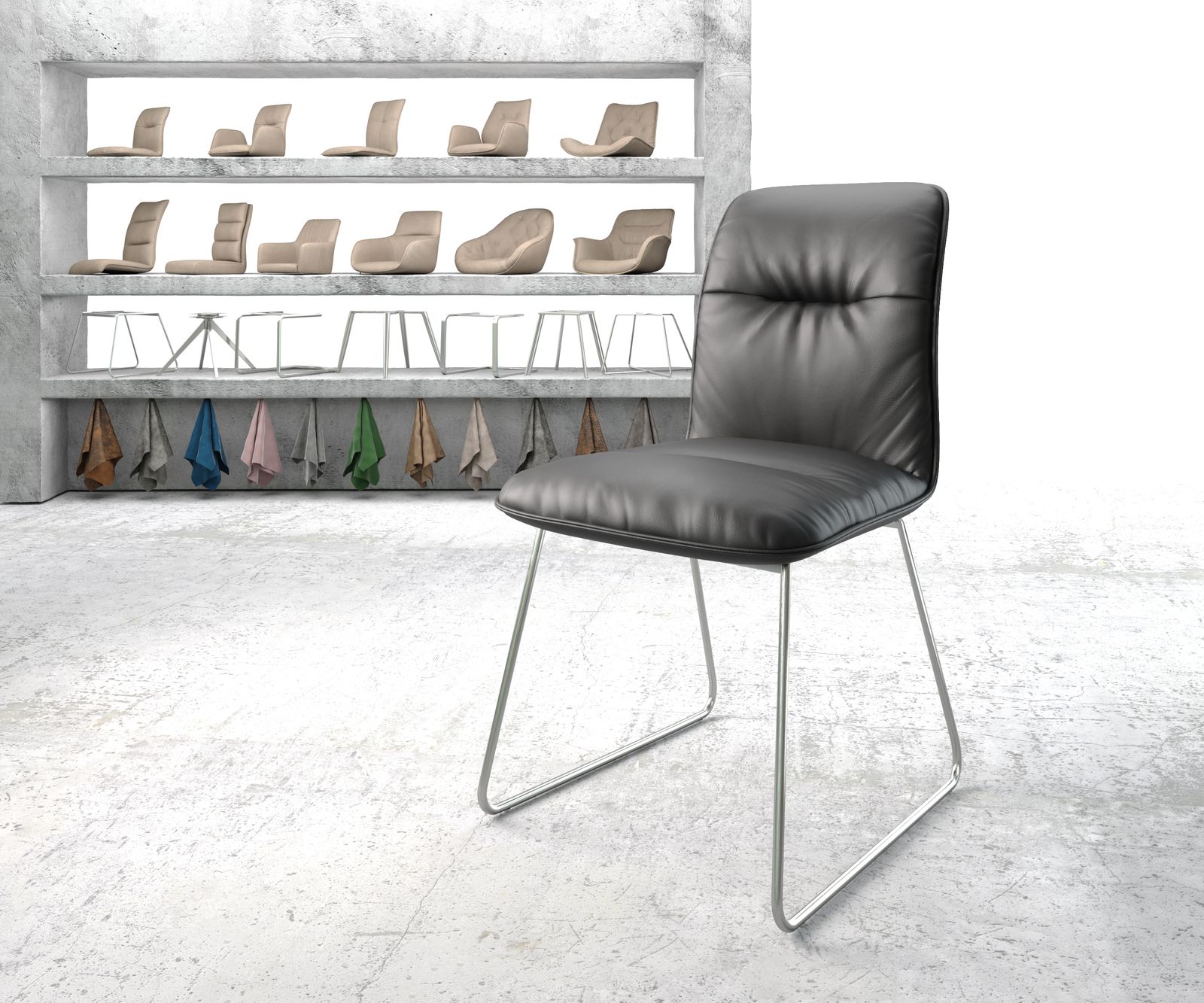 Jídelní židle Vinjo-Flex Černá Pravá kůže Rám z nerezové oceli