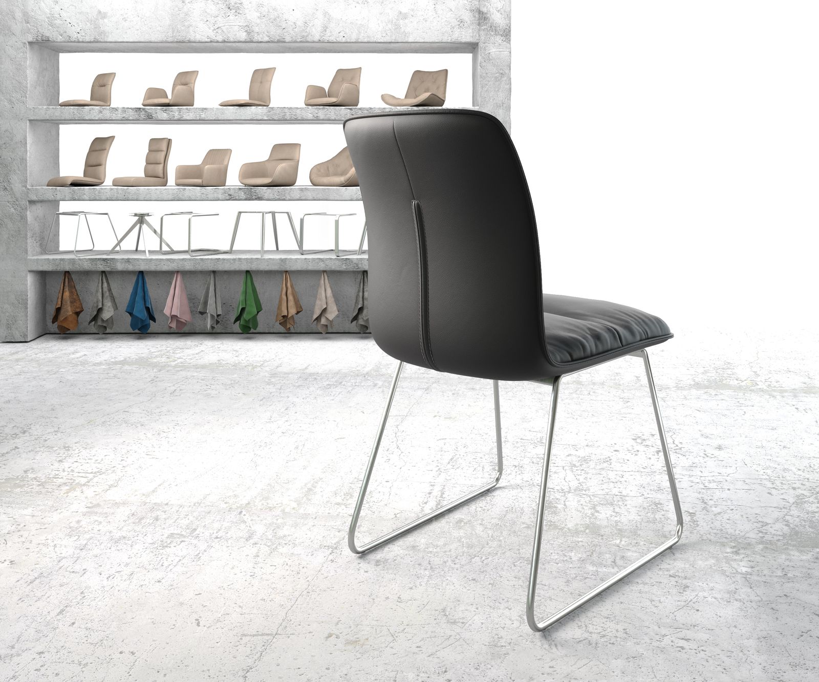 Jídelní židle Vinjo-Flex Černá Pravá kůže Rám z nerezové oceli - Image 3